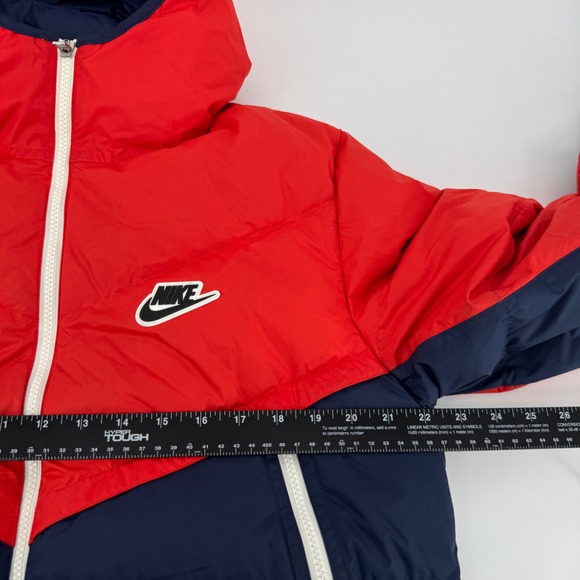 Nike Down Fill Puffer Jacket Bubble Coat Red Blue Hooded Full Zip Men's Medium - Picture 12 of 14